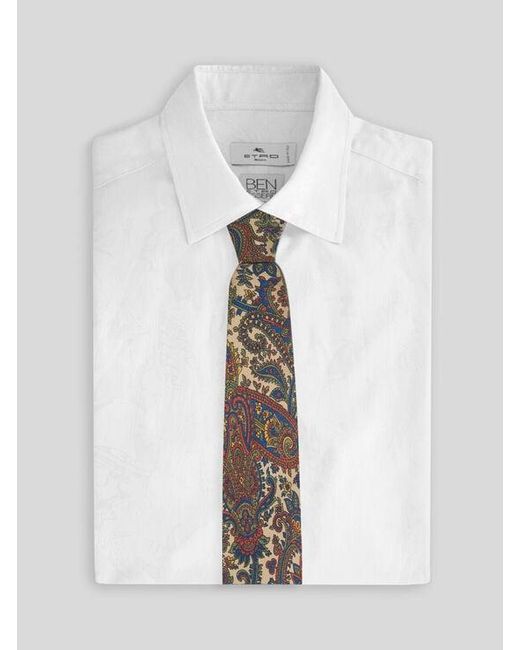 Etro White Silk Tie With Floral Paisley Motif for men