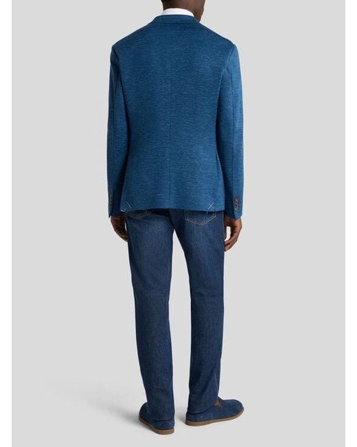 Etro Blue Single-Breasted Jaspé Wool-Blend Jersey Jacket for men