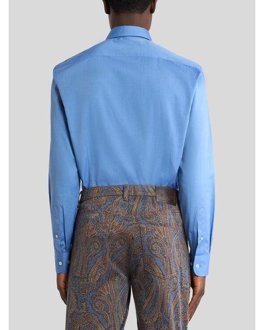 Etro Blue Shirt With Pegaso Embroidery for men