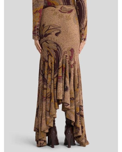 Etro Brown Langer Rock Aus Wolle Im Rippstrick Mit Blumenmotiv, Damen, Größe