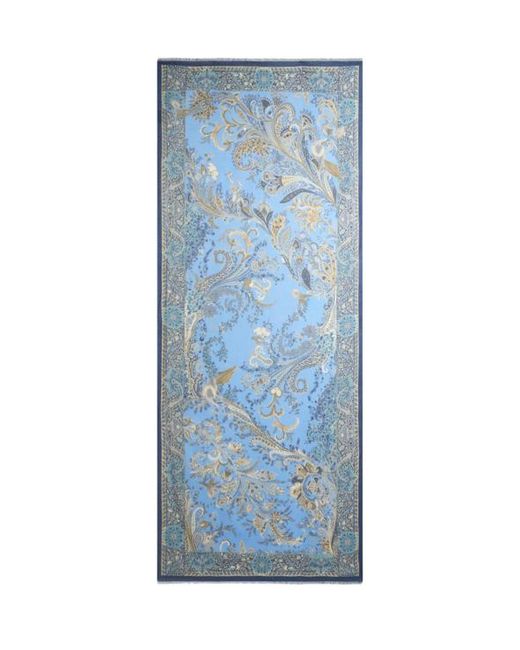 Etro Blue Scarf With Flora And Fauna Motif for men