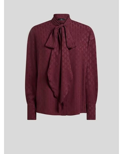 Etro Purple Silk-Blend Jacquard Shirt With Silk Scarf And Paisley Motif