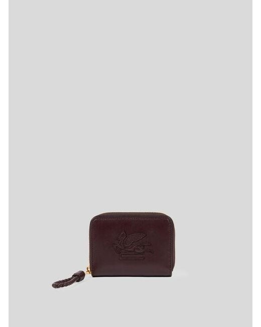 Etro Brown Libra Compact Zip-Around Leather Wallet With Pegaso