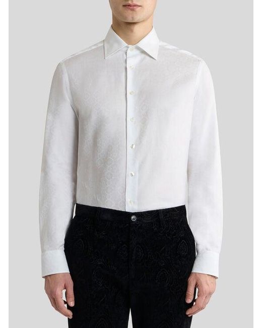 Etro White Cotton Jacquard Shirt With Medallion Motif for men