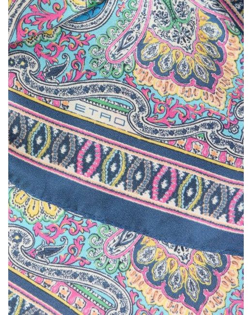 Etro Blue Silk Pocket Square With Floral Paisley Motif for men