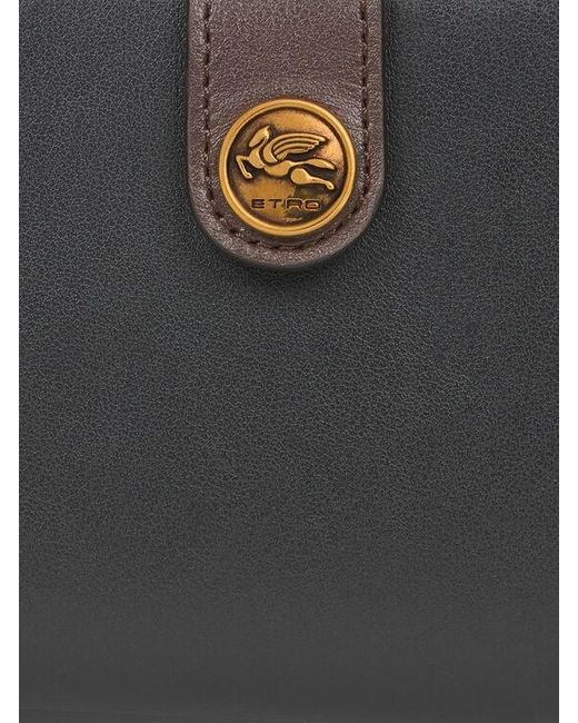 Etro White Leather Wallet With Pegaso Button