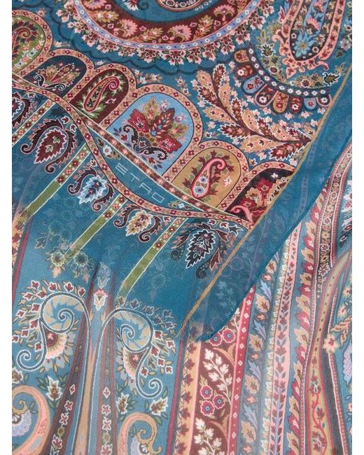 Etro Blue Silk Scarf With Placed Print