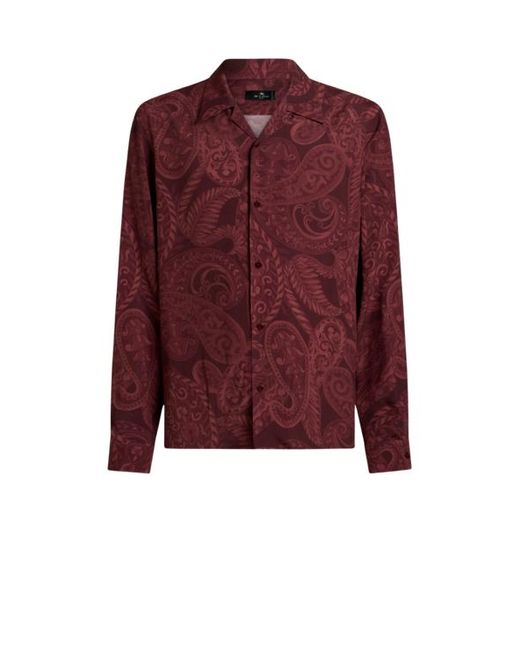 Etro Red Silk Shirt With Paisley Print for men