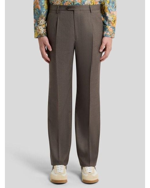 Etro Gray Wool-Blend Flannel Trousers With Crease Detail for men