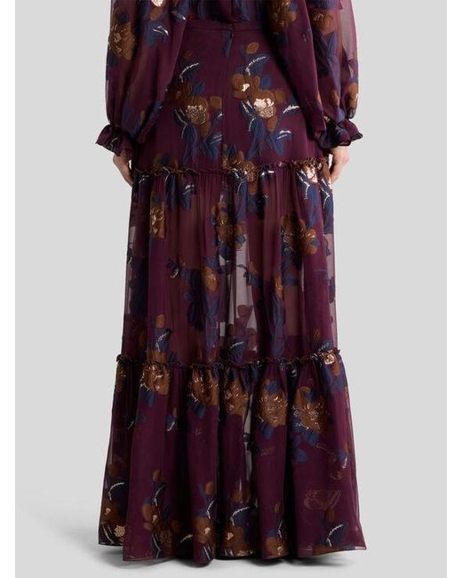 Etro Purple Silk-Blend Jacquard Maxi Skirt With Fil Coupé Flowers