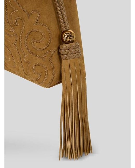 Etro Metallic Mini Suede Kalispera Bag With Patch And Tassels