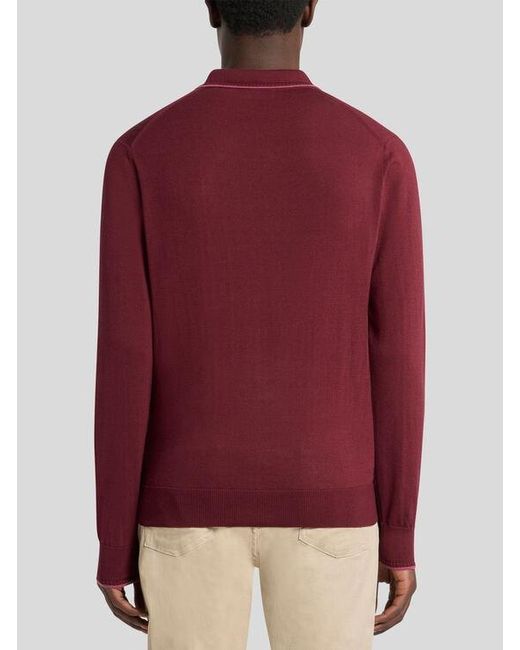Etro Red Cotton-Blend Polo Shirt With Pegaso Embroidery for men