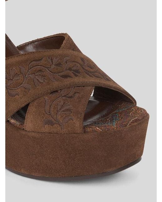 Etro Brown Suede Platform Sandals With Embroidery