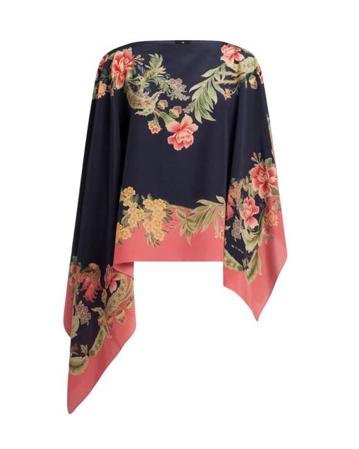 Etro Blue Printed Silk Poncho