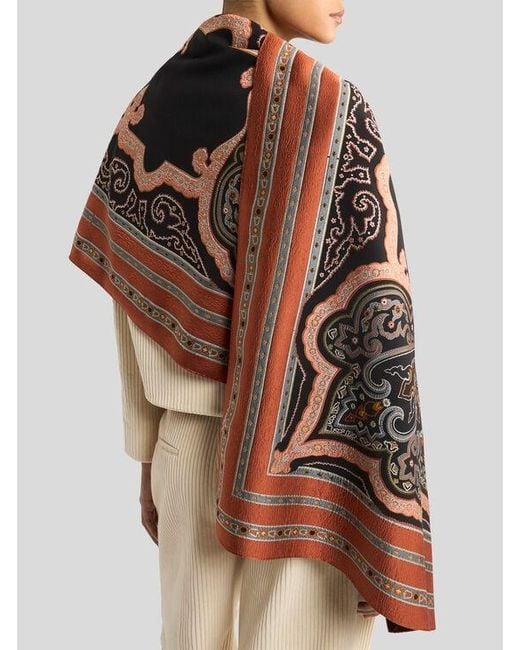 Etro Brown Silk-Blend Fil Coupé Scarf
