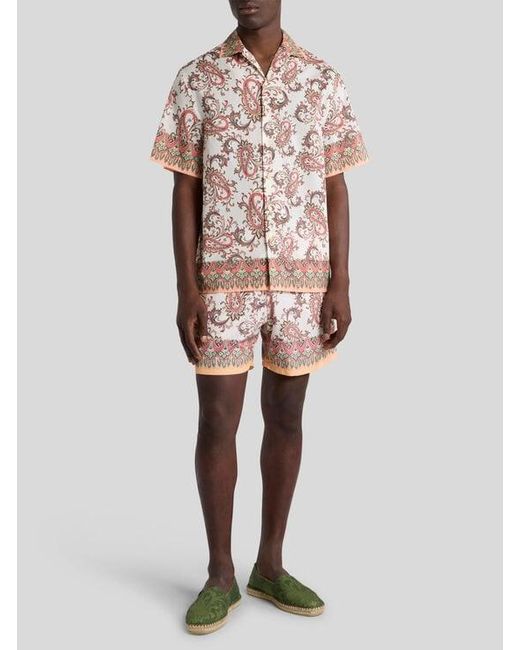 Etro White Swim Shorts With Placed Leafy Paisley Print for men
