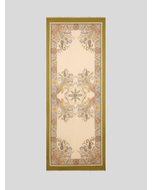 Etro Natural Cotton-Blend Jacquard Scarf With Floral Motif