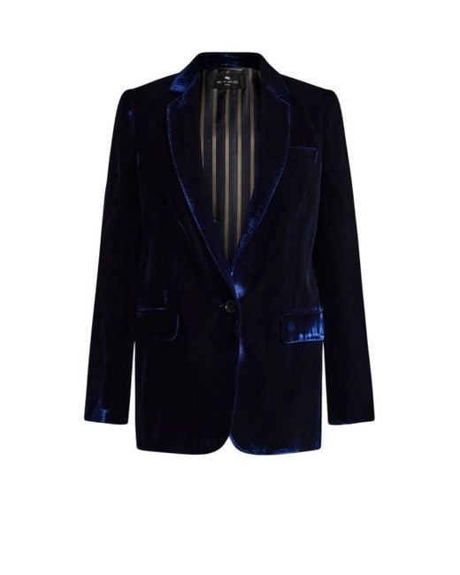 Etro Blue Single-Breasted Velvet Jacket