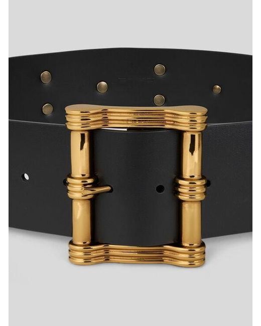 Etro Black Leather Belt With Studs