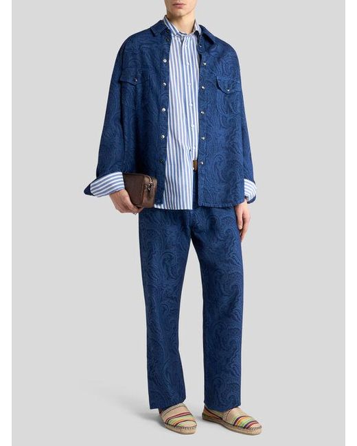 Etro Blue Striped Shirt With Pegaso for men