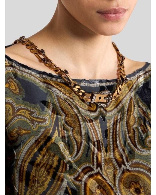 Etro Metallic Chain Necklace With Paisley Buckle