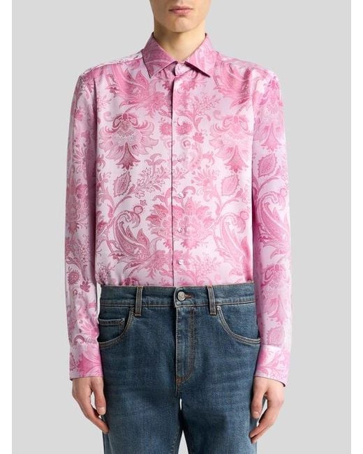 Etro Pink Cotton Jacquard Shirt for men
