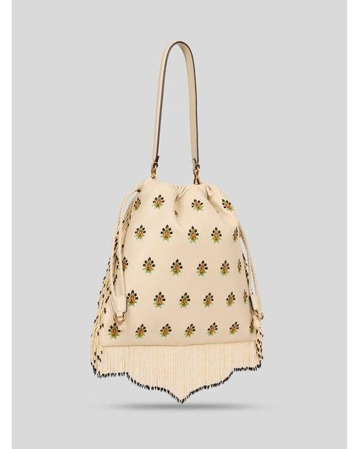Etro Natural Kalispera Medium Leather Bag With Embroidery And Beads