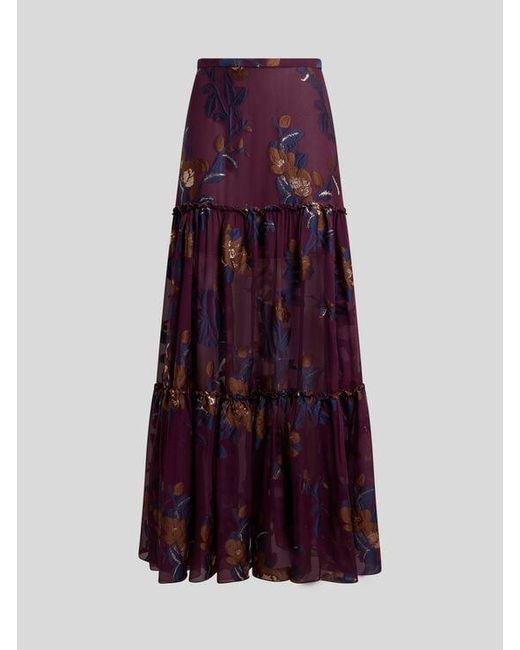 Etro Purple Silk-Blend Jacquard Maxi Skirt With Fil Coupé Flowers