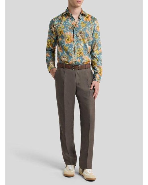 Etro Gray Wool-Blend Flannel Trousers With Crease Detail for men
