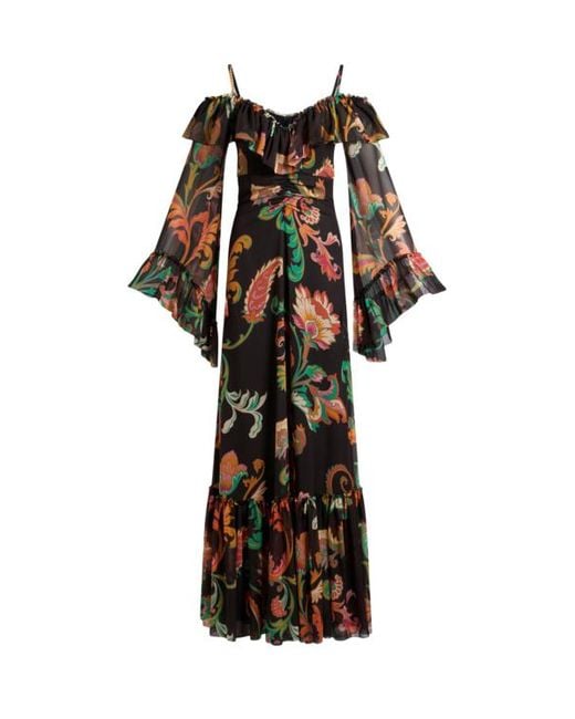 Etro White Langes Boho-Kleid Mit Allover-Blumendruck, Damen, Größe