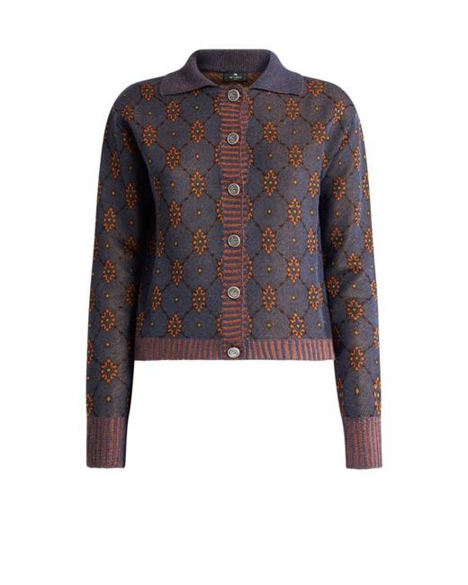 Etro Black Cardigan With Tie-Style Motif