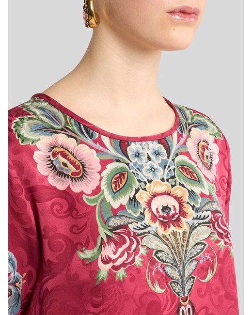 T-Shirt À Imprimé Floral Placé, Femme, Taille Etro en coloris Pink