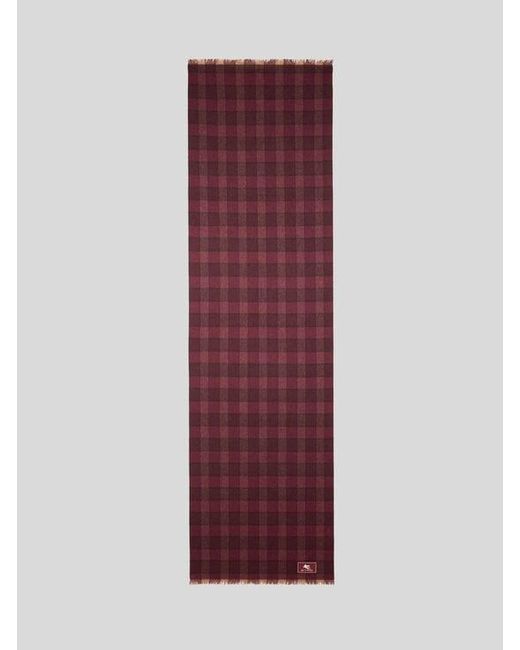 Etro Purple Wool And Cashmere Scarf With Check Motif for men