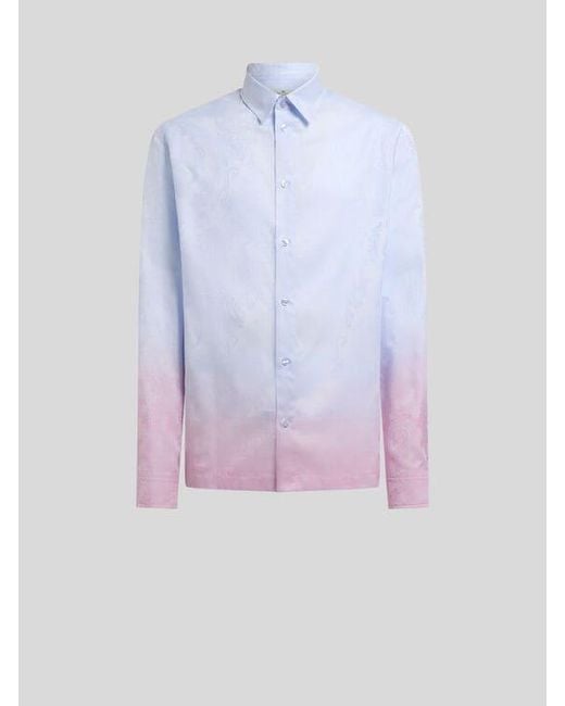 Etro Blue Cotton Jacquard Shirt With Faded Paisley Motif for men
