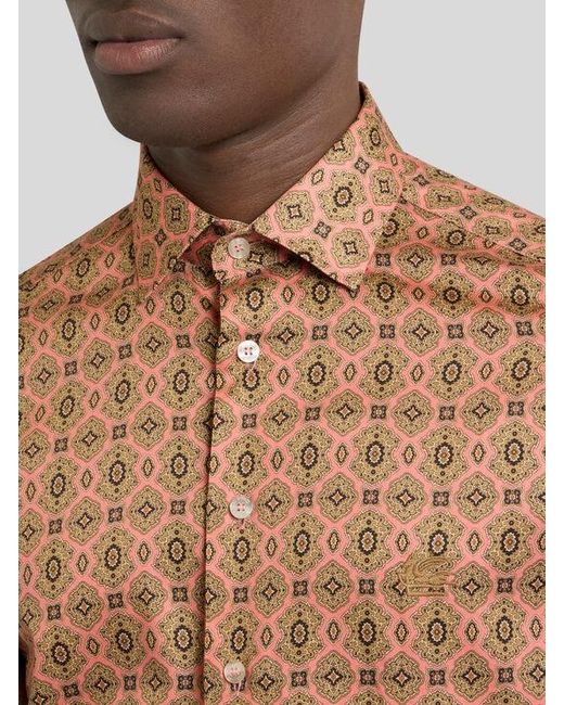 Etro Brown Cotton Satin Shirt With Medallion Motif for men