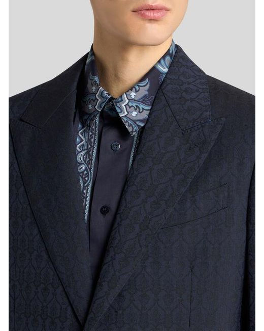 Etro Blue Wool Jacquard Blazer for men
