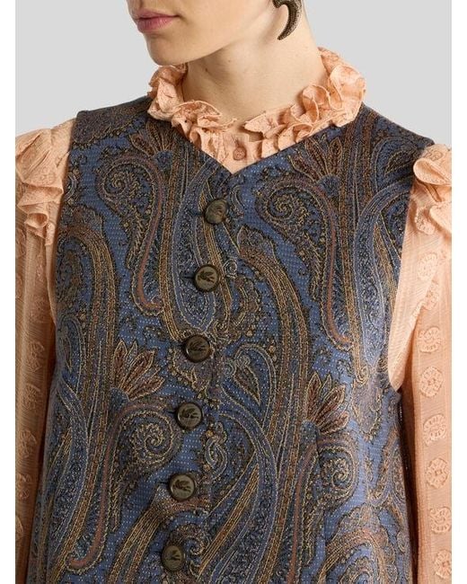 Etro Brown Cotton-Blend Jacquard Waistcoat With Paisley Motif