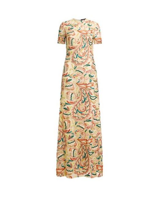Etro Metallic Crochet-Effect Long Dress With Floral Embroidery