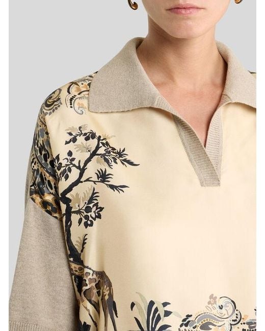 Etro White Wool-Blend Sweater With Placed Animal And Paisley Print
