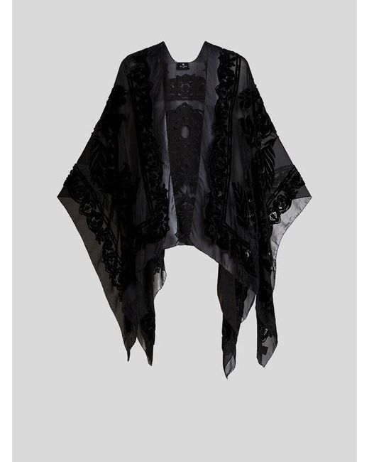 Etro Black Floral Burnout Velvet Cape