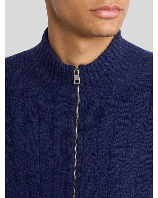 Etro Blue Plain-Coloured Cashmere Cardigan for men