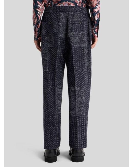 Etro Blue Wool-Blend Patchwork Trousers for men