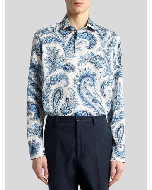 Etro Gray Floral Paisley Cotton Shirt for men