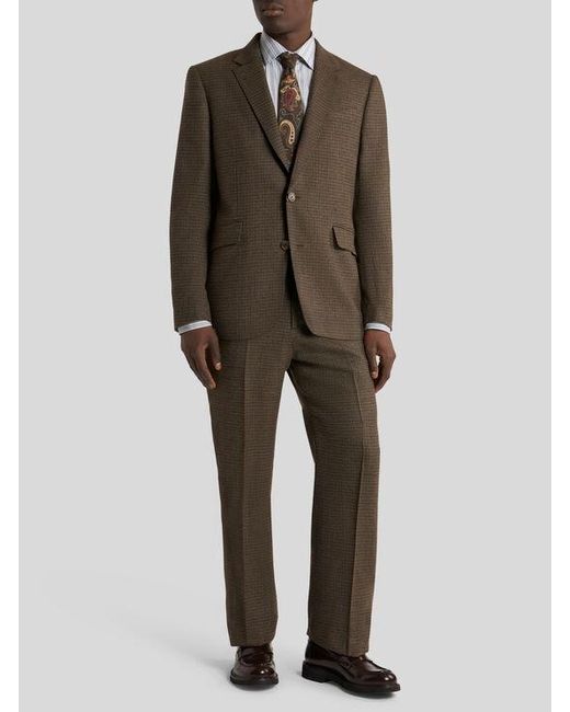 Etro Brown Single-Breasted Wool Jacket With Micro Houndstooth Motif for men