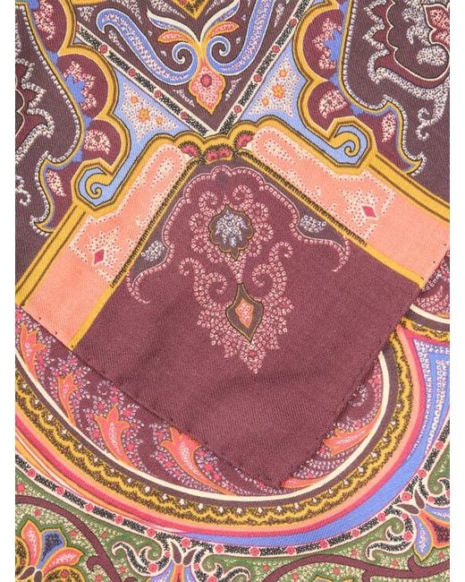 Etro Pink Wool And Silk Shawl With Print