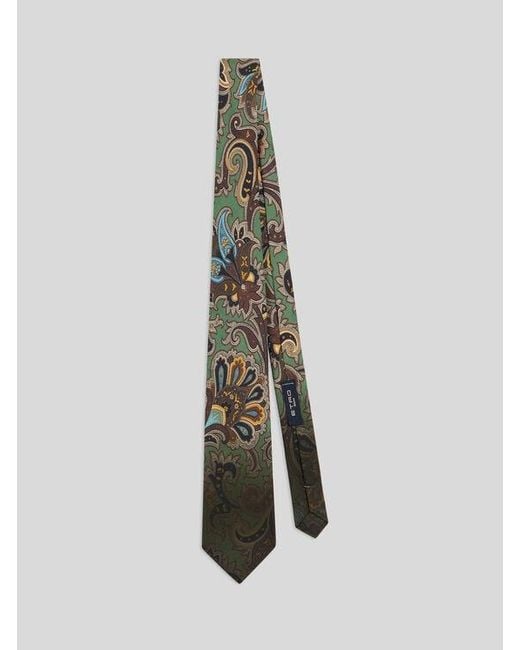 Etro White Silk Tie With Floral Paisley Motif for men