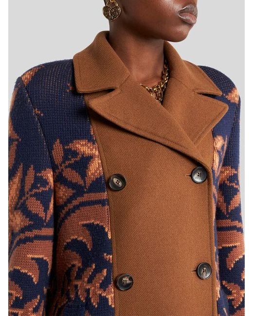 Etro Multicolor Double-Breasted Coat With Knit Inserts