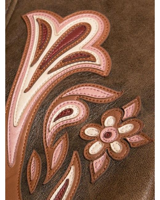 Etro Brown Leather Jacket With Inlays