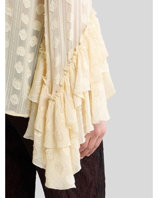 Etro White Jacquard Shirt With Ruffles And Fil Coupé Motif