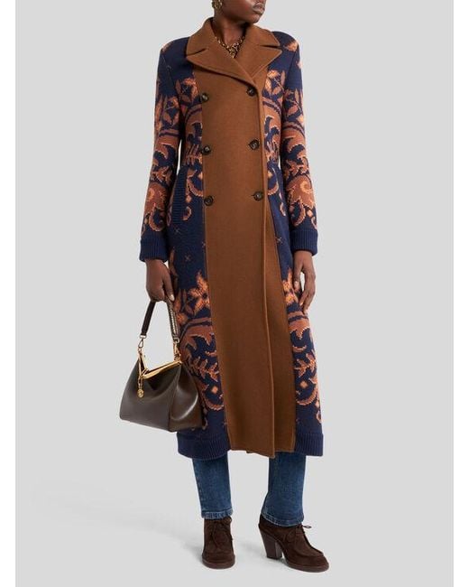 Etro Multicolor Double-Breasted Coat With Knit Inserts